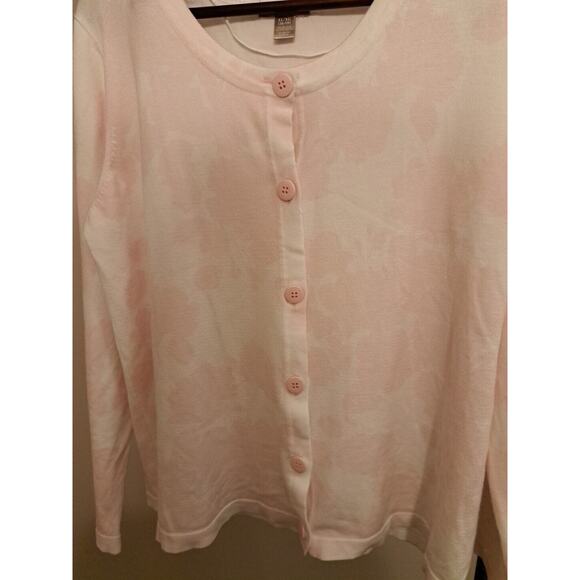 White Stag Cardigan Sz XL White Pink Geometric Button Front Long Sleeve Stretch - Picture 4 of 8